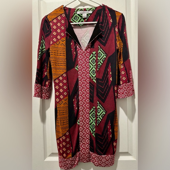 Diane Von Furstenberg Rose Silk Mini Dress in Ethnic Collage & Dot Diamond Print - Picture 2 of 10